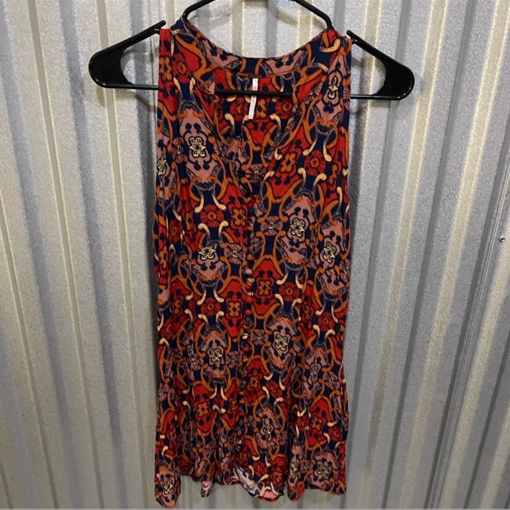 FREE PEOPLE Sleeveless Floral-Print Mini Dress in Red and Navy
